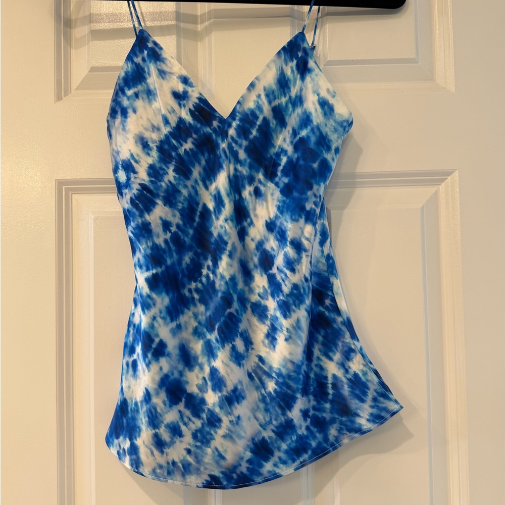 Cami NYC Blue and White Tie-Dye Satin Slip Cami